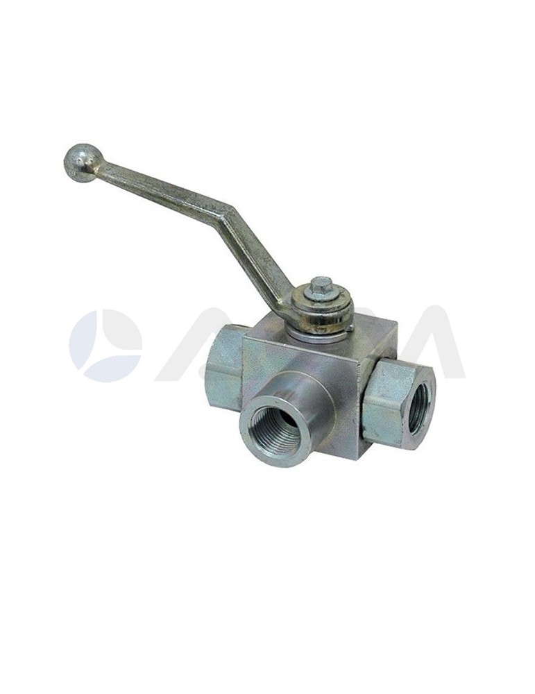 LLAVE DE BOLA 3 VÍAS ACERO CARBONO DN6 BSP 1/4"H-H-500 Bar.