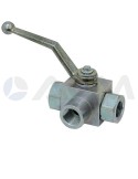 LLAVE DE BOLA 3 VÍAS ACERO CARBONO DN10 BSP 3/8"H-H-500 Bar.