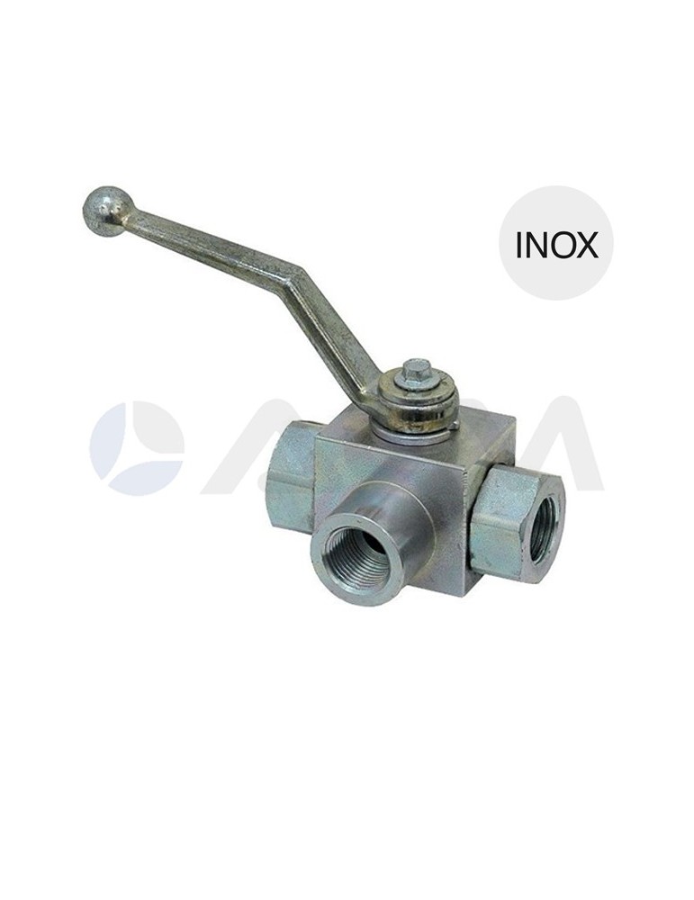 LLAVE DE BOLA 3 VÍAS INOX 316L DN6 BSP 1/4"H-H-500 Bar.