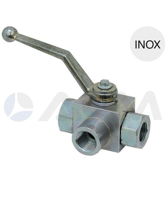 LLAVE DE BOLA 3 VÍAS INOX 316L DN10 BSP 3/8"H-H-500 Bar.