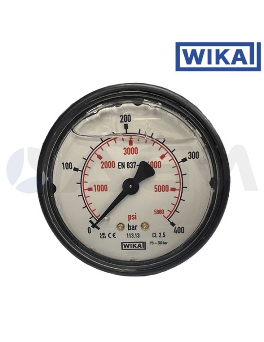 WIKA MANÓMETRO GLICERINA ALTA PRESIÓN-0-400 BAR-Ø63-1/4"M-TOMA POSTERIOR.