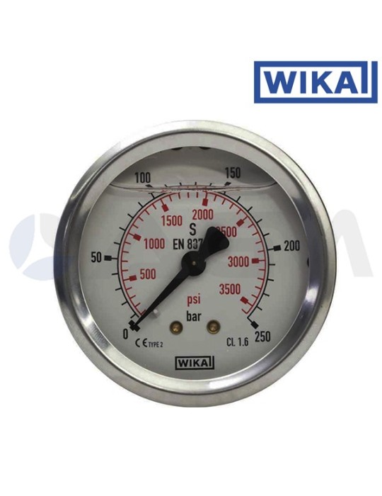 WIKA MANÓMETRO GLICERINA ALTA PRESIÓN-0-100 BAR-Ø63-1/4"M-TOMA POSTERIOR.
