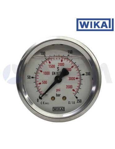 WIKA MANÓMETRO GLICERINA ALTA PRESIÓN-0-160 BAR-Ø63-1/4"M-TOMA POSTERIOR.