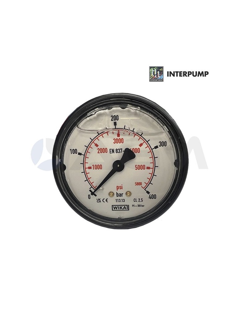 INTERPUMP MANÓMETRO GLICERINA ALTA PRESIÓN-0-300 BAR-Ø40-1/8"M-TOMA POSTERIOR.