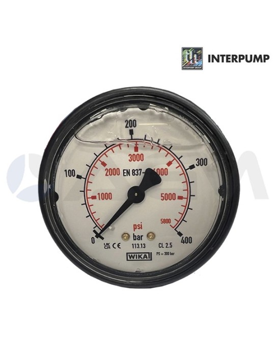 INTERPUMP MANÓMETRO GLICERINA ALTA PRESIÓN-0-300 BAR-Ø40-1/8"M-TOMA POSTERIOR.