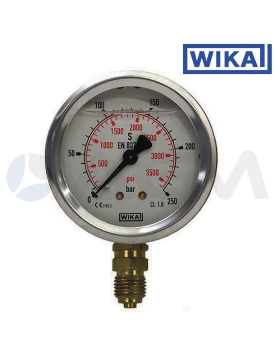WIKA MANÓMETRO GLICERINA ALTA PRESIÓN-0-100 BAR-Ø63-1/4"M-TOMA VERTICAL.