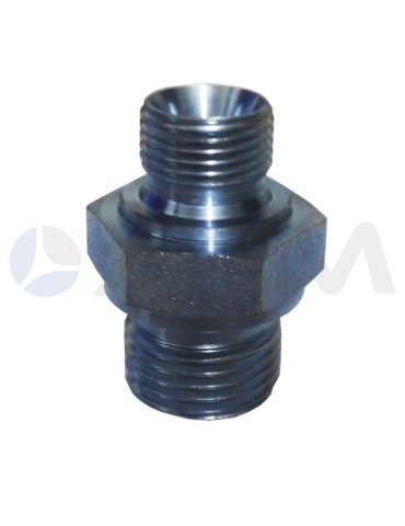 UNION REDUCTORA ACERO CROMADO (60°) E. BSP 3/8"M-BSP 1/2"M PRESION MAXIMA 400 BAR.
