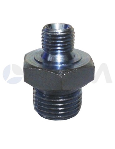 UNION REDUCTORA ACERO CROMADO (60°) E. BSP 1/4"M-BSP 1/2"M PRESION MAXIMA 400 BAR.