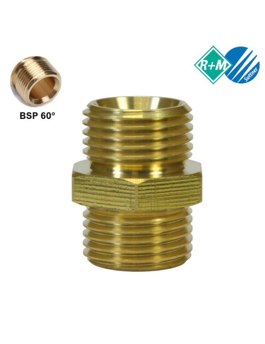 RACOR DOBLE ROSCA 1/4"M-1/4"M BSP 60 LATÓN.