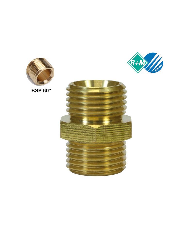 RACOR DOBLE ROSCA 3/4"M-3/4"M BSP 60 LATÓN.