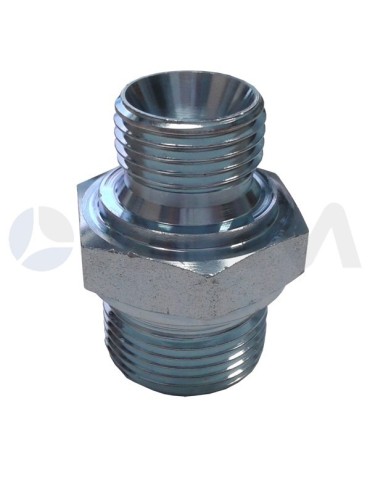 UNION REDUCTORA ACERO CROMADO (60°) E. BSP 1/2"M-BSP 3/4"M PRESION MAXIMA 400 BAR.